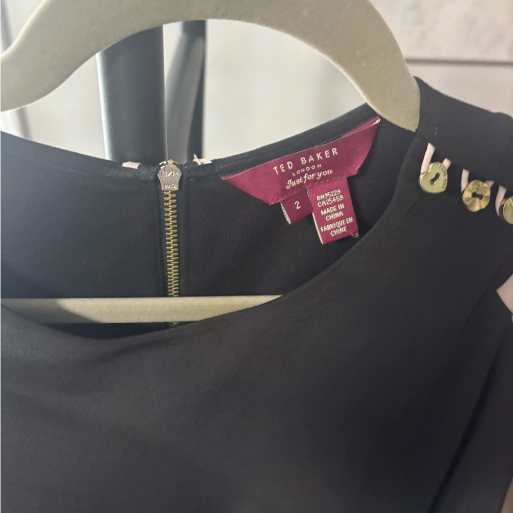 Ted Baker Black and Pink Dress with Gold Buttons